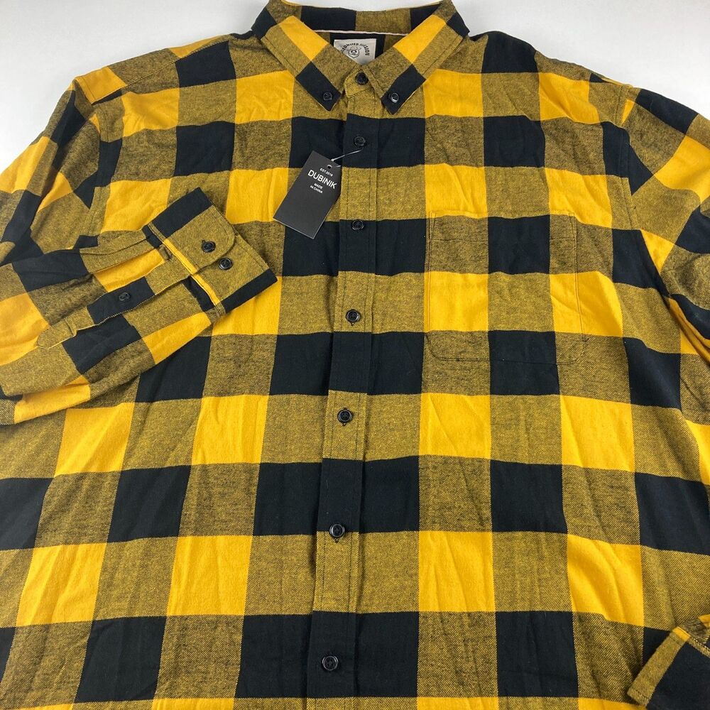 Dubinik Flannel Shirt Mens 3XL Yellow Black Buffalo Plaid Button Down NWT